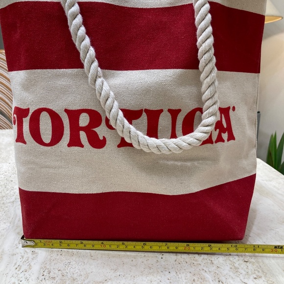Tortuga Red & Cream Striped Canvas Tote Bag with Rope Handles - Picture 2 of 6